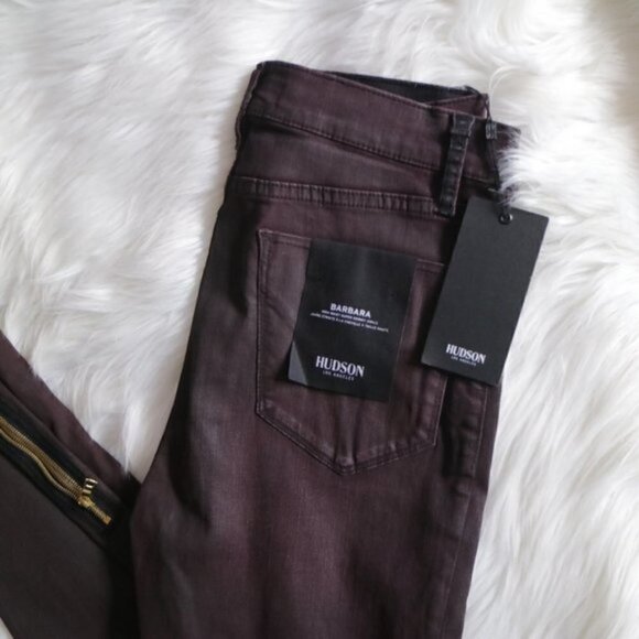 Hudson Barbara High Rise Burgundy Ankle Side Zip Jeans Size 27 - Picture 5 of 9